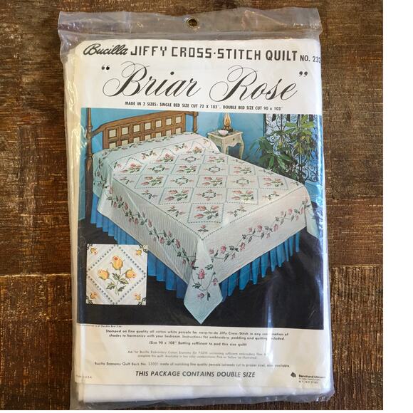 Bucilla Jiffy Cross Stitch Quilt Kit Briar Rose Double Bed 90 x 103 NEW SEALED - Picture 1 of 4